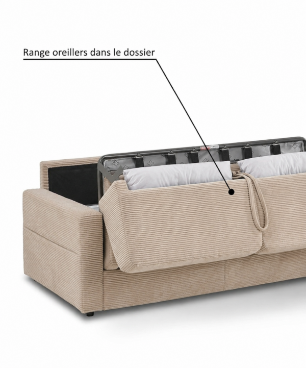 range oreillers crème Canapé convertible express 4 places Velours côtelé - MIDNIGHT