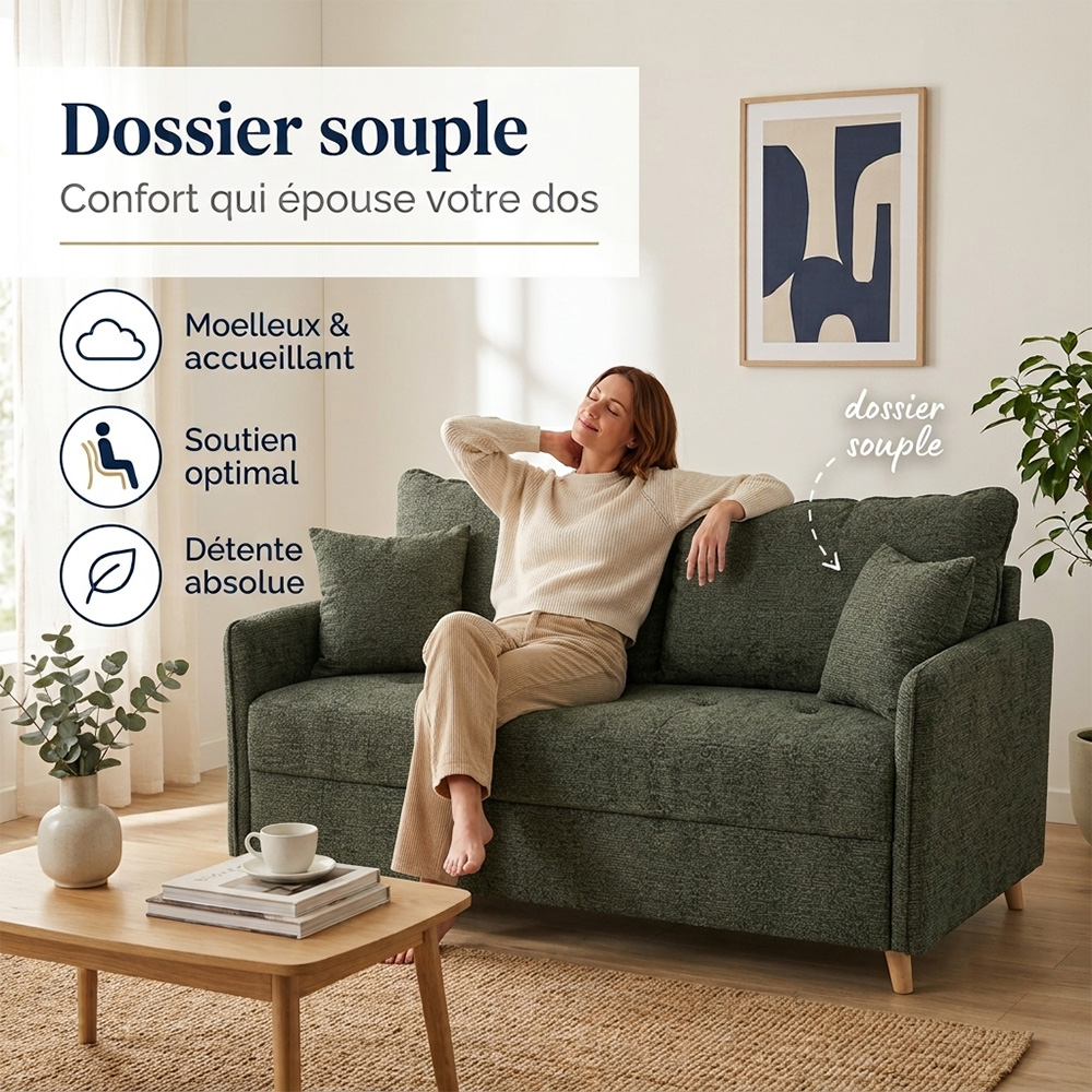 raspail 11 genesis dossier souple Canapé convertible express 4 places sommier lattes tissu chenillé - RASPAIL