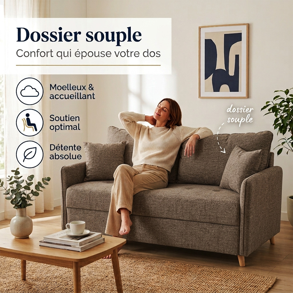 raspail 6 genesis dossier souple Canapé convertible express 3 places sommier lattes tissu chenillé - RASPAIL