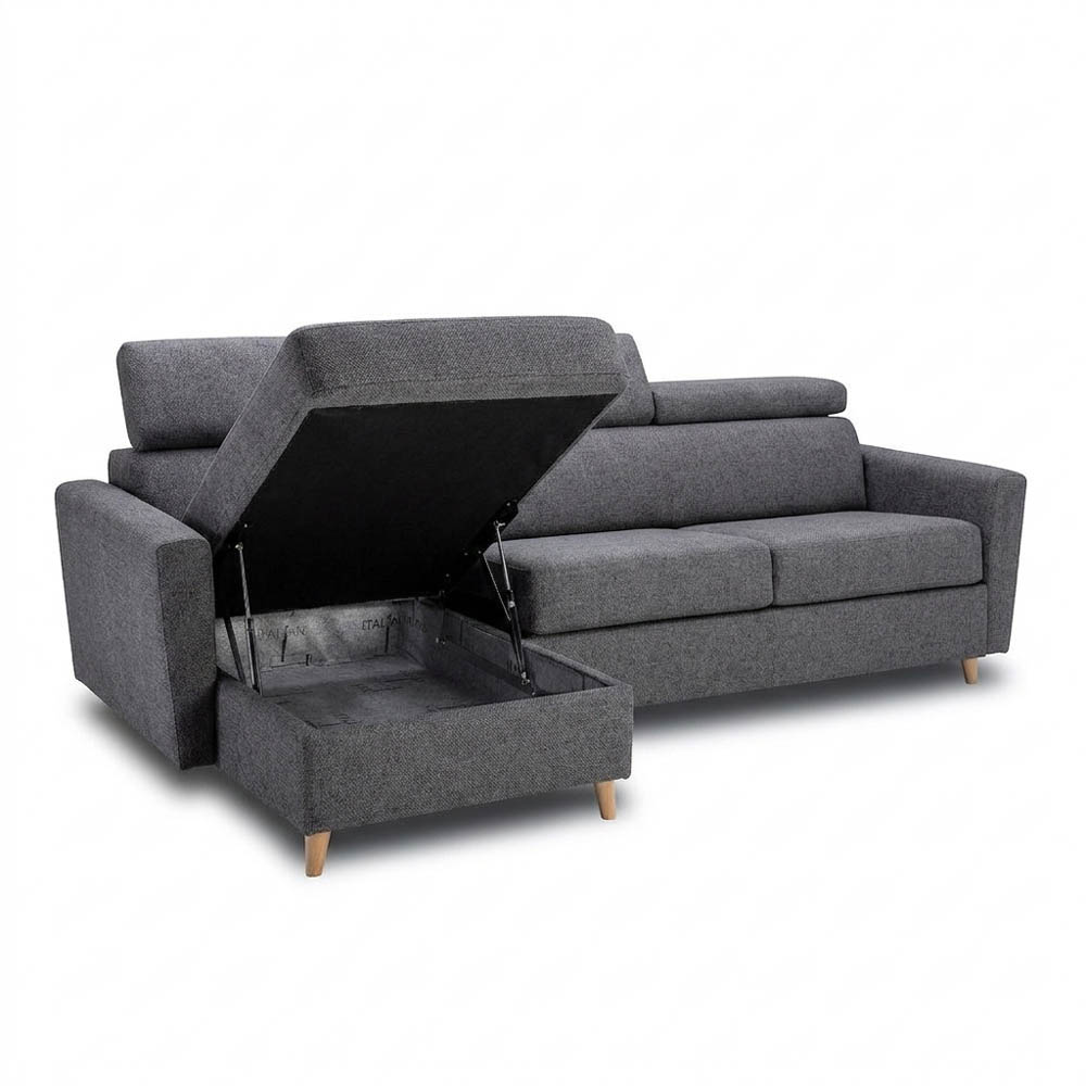 Canapé d'angle réversible convertible express 140 cm sommier lattes tissu tweed - WAGRAM