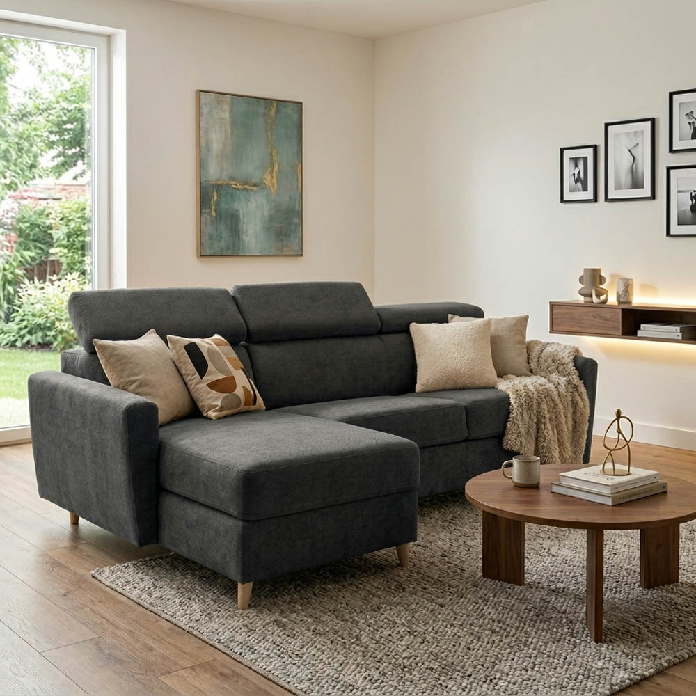 Canapé d'angle réversible convertible express 140 cm sommier lattes tissu tweed - WAGRAM