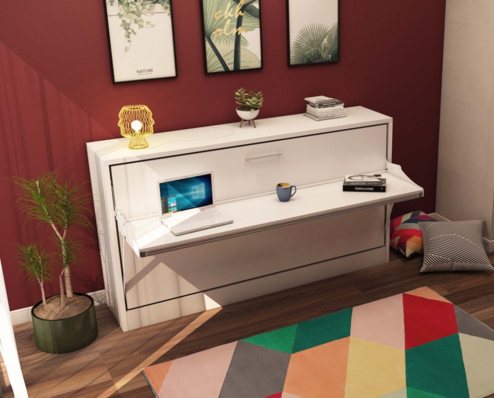 Lit escamotable horizontal avec bureau 90 x 200 cm - LIFE DESK