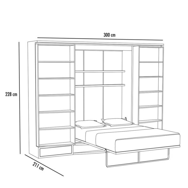 151-SUIT BED-dim1 Lit escamotable vertical avec bibliothèque 140 x 200 cm - MODULO