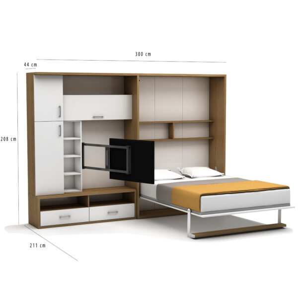 Lit escamotable vertical avec meuble TV 140 x 190 cm - Lit TV