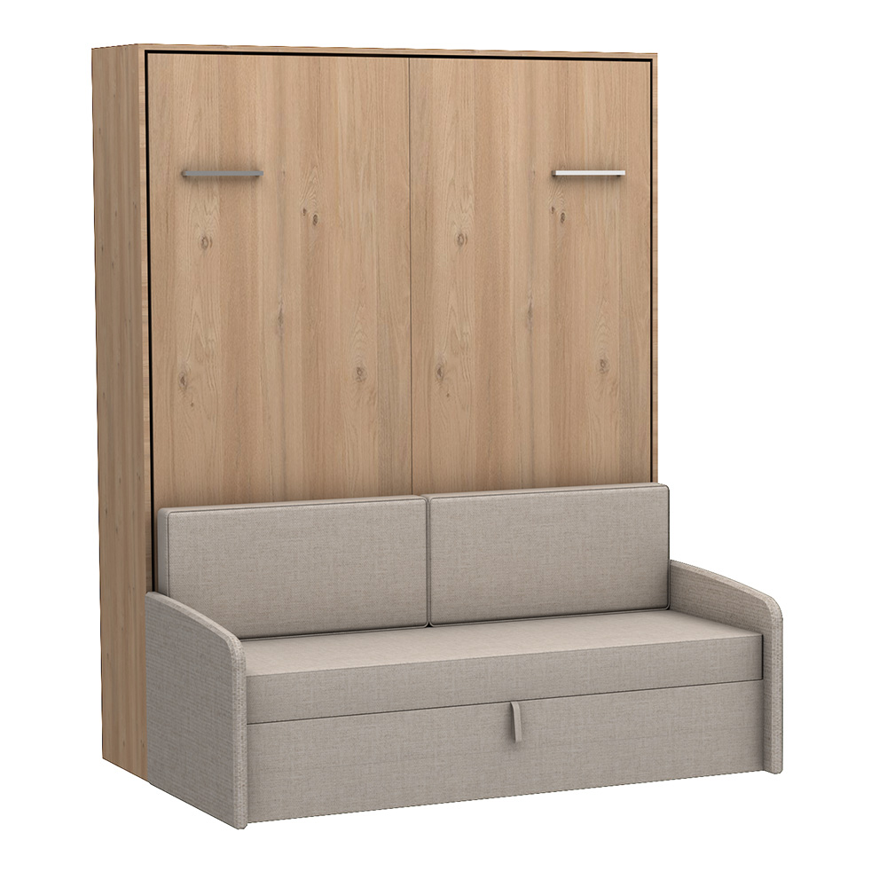 Armoire : Chêne - Canapé : Beige