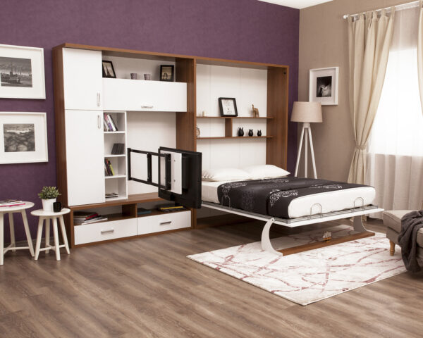Lit escamotable vertical avec meuble TV 140 x 190 cm - Lit TV