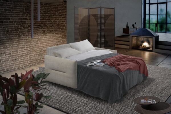 EOLO taupe ouvert Canapé convertible 3 places tissu Tweed - EOLO
