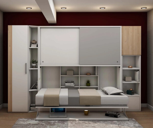 Lit escamotable horizontal 90x200 cm avec bureau et surmeuble - ACADEMY DESK