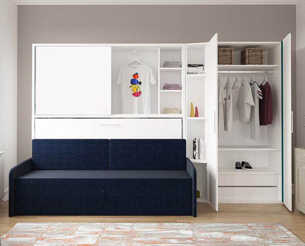 Lit escamotable horizontal 90 x 200 cm avec canapé et surmeuble - ACADEMY SOFA