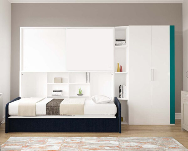 Lit escamotable horizontal 90 x 200 cm avec canapé et surmeuble - ACADEMY SOFA