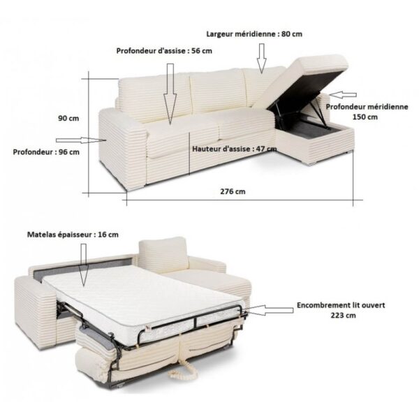 Canapé d'angle réversible convertible express 140 cm sommier lattes velours Ambience - BILBAO