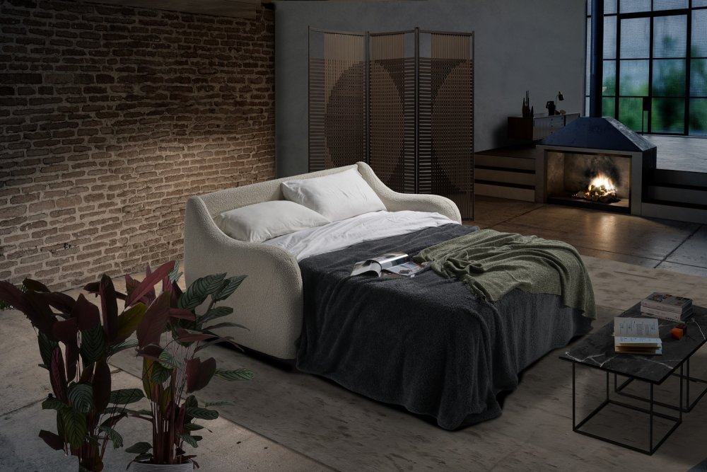 Canapé convertible express 2 places lattes Tissu Bouclette - PAGODA