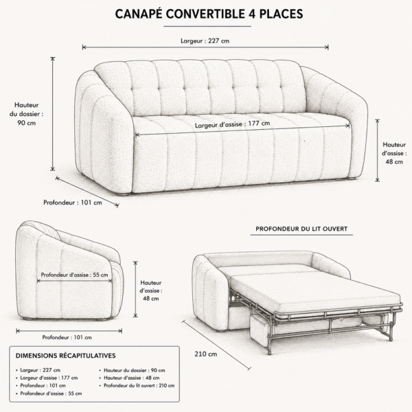 dim vigo 160 Canapé convertible express 4 places Tissu structuré - VIGO