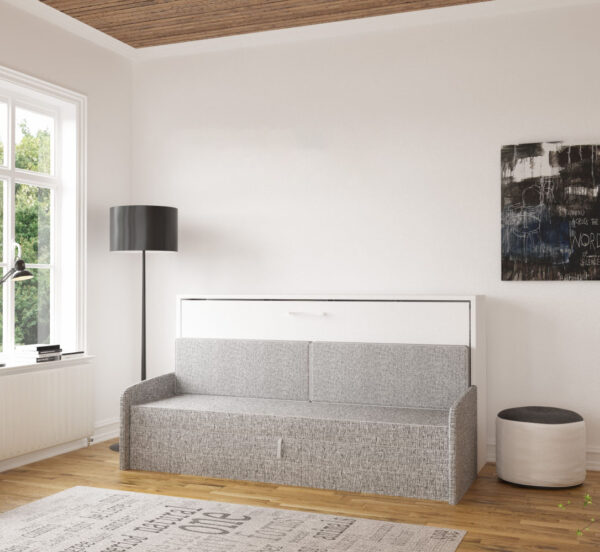 Lit escamotable horizontal avec canapé Tweed gris 90 x 200 cm  - MULTIMO SOFA