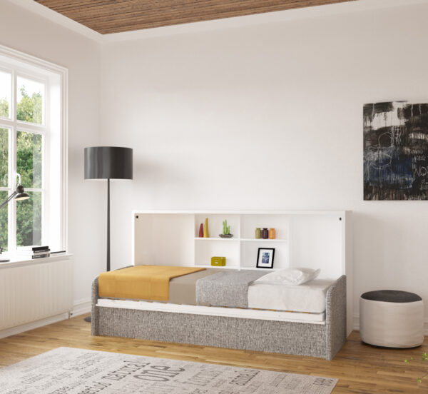 Lit escamotable horizontal avec canapé Tweed gris 90 x 200 cm  - MULTIMO SOFA