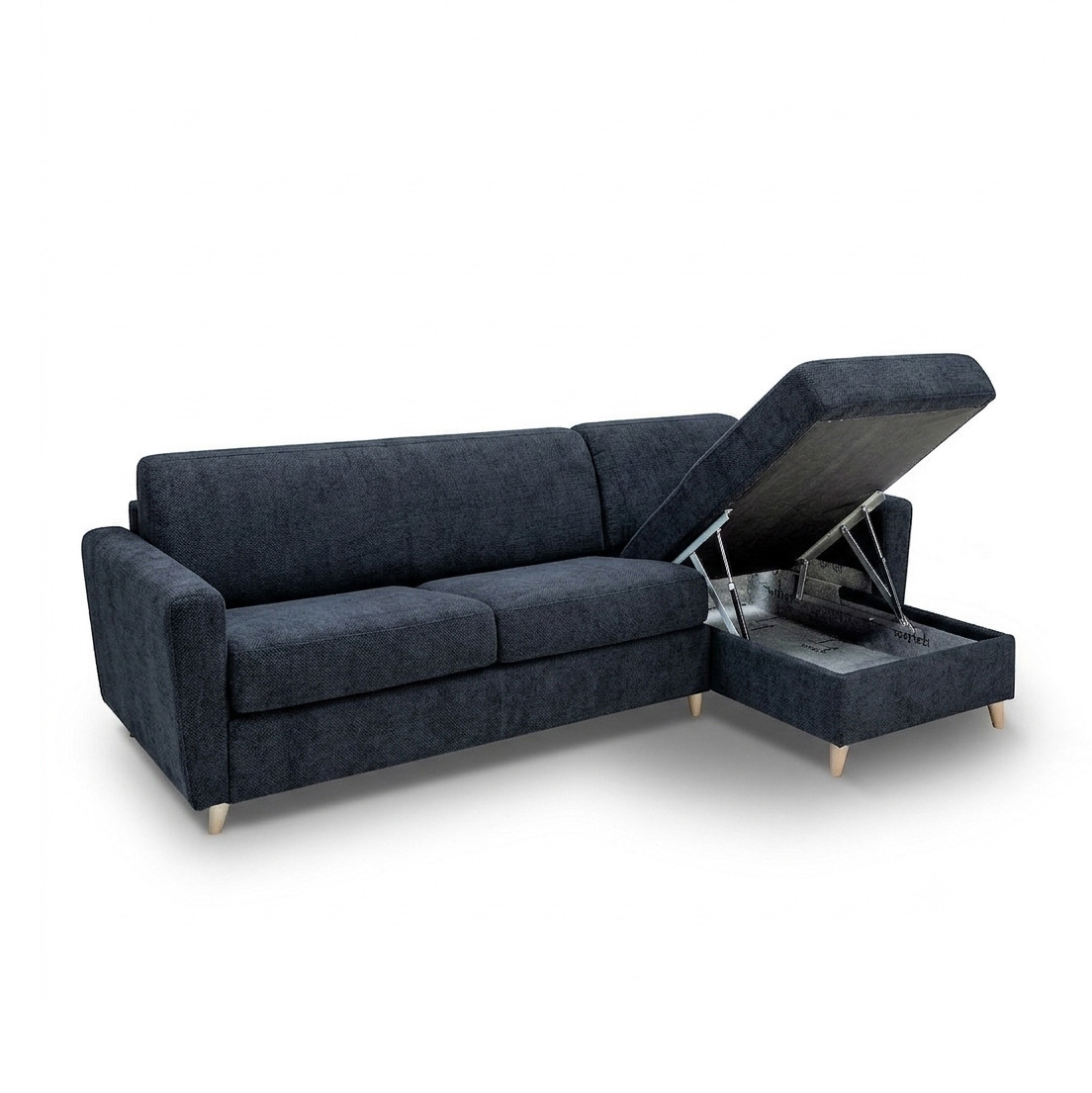 virgola angle bleu nuit 3 Canapé d'angle réversible convertible express 120 cm sommier lattes tissu tweed - VIRGOLA
