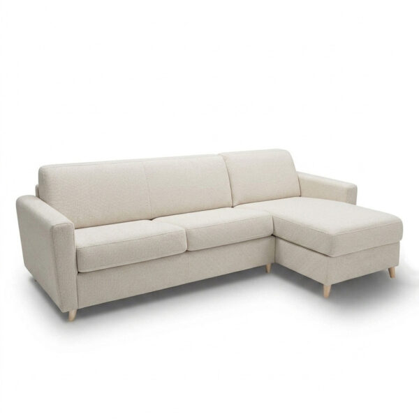 virgola angle ivoire 1 Canapé d'angle réversible convertible express 160 cm sommier lattes tissu tweed - VIRGOLA