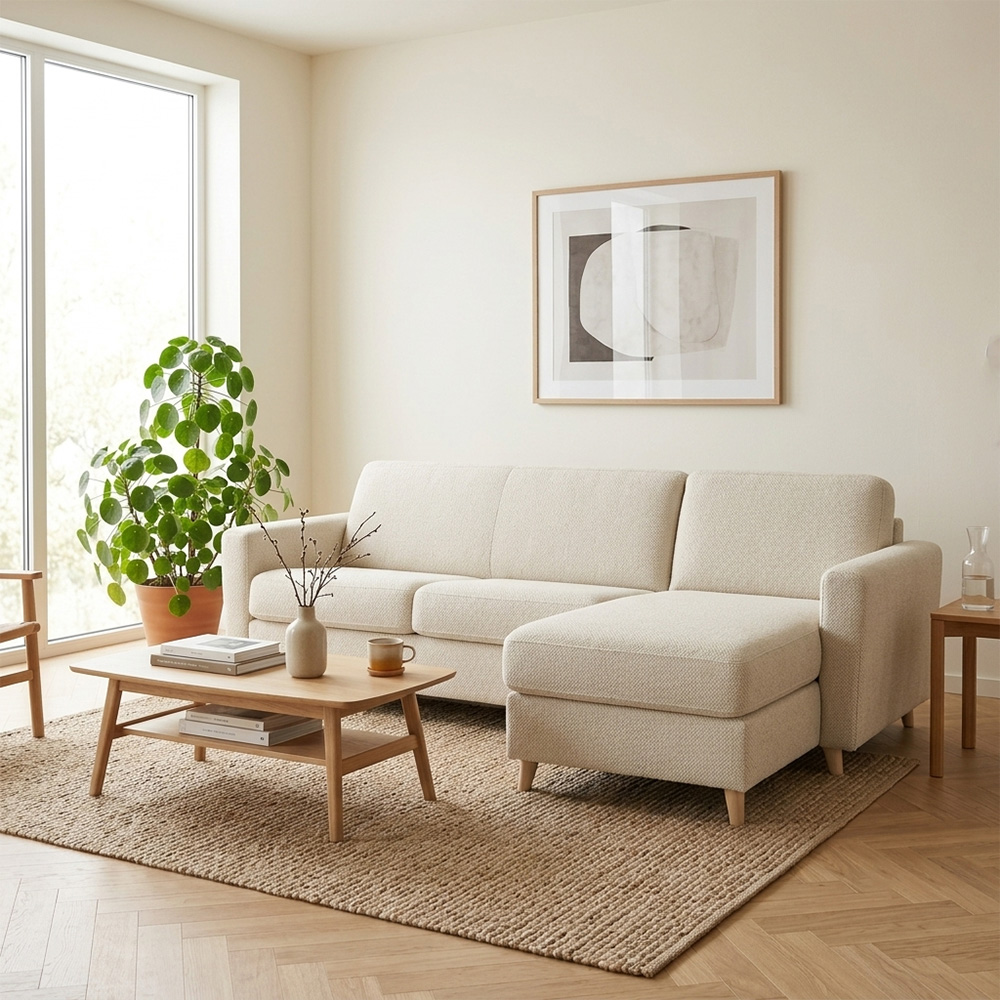 Canapé d'angle réversible convertible express 160 cm sommier lattes tissu tweed - VIRGOLA