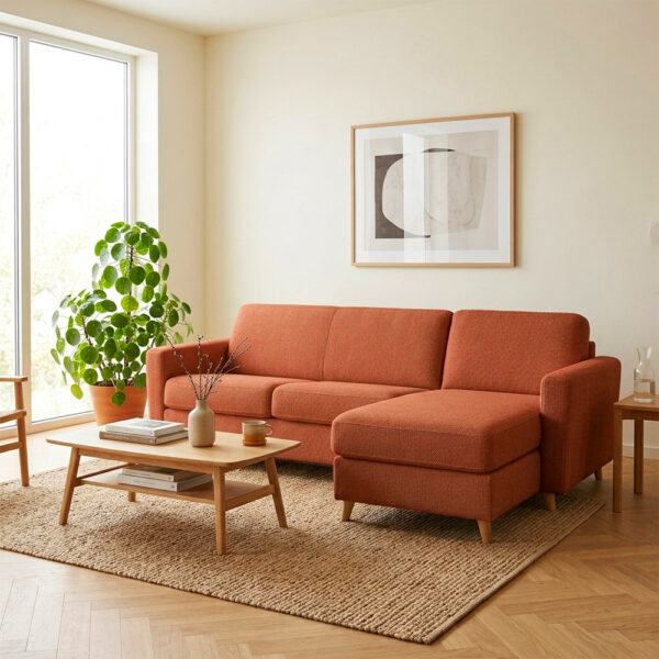 Canapé d'angle réversible convertible express 140 cm sommier lattes tissu tweed - VIRGOLA
